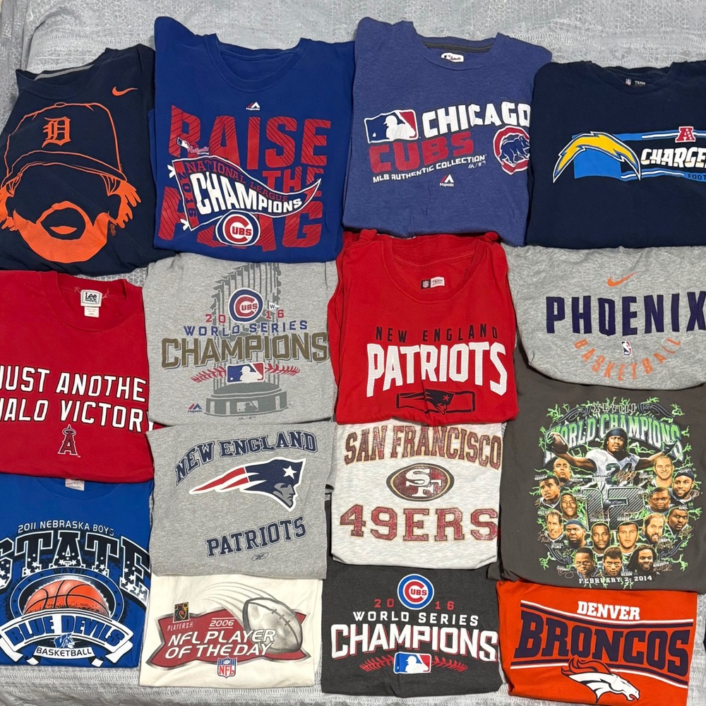Mixed Brands Sports Graphic T-Shirt Lot Mens Large 15pc MLB NFL NBA Multi Color